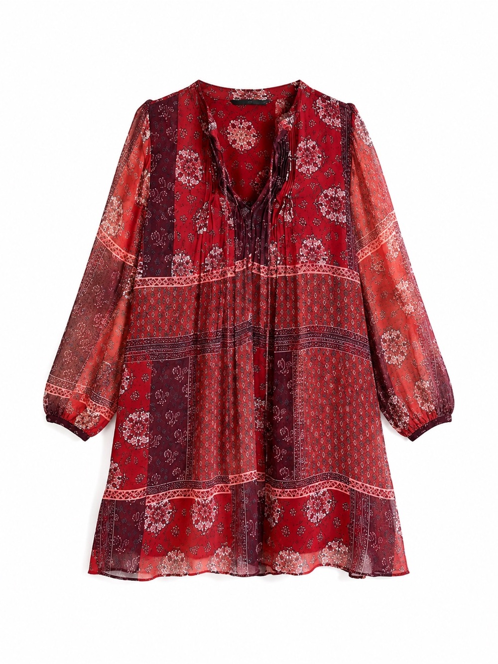 Mango Red Patchwork Floral Mini Dress